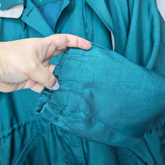 Nuage Vintage Teal Green Cream Hooded Wind Breaker Coat Jacket Women Large - Picture 4 of 11